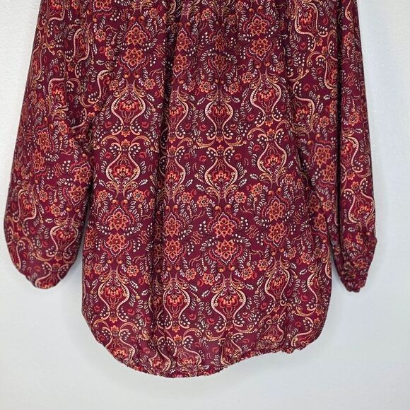 Max Studio Burgundy Paisley Balloon Sleeve Chiffon Blouse Size Large - Picture 9 of 11